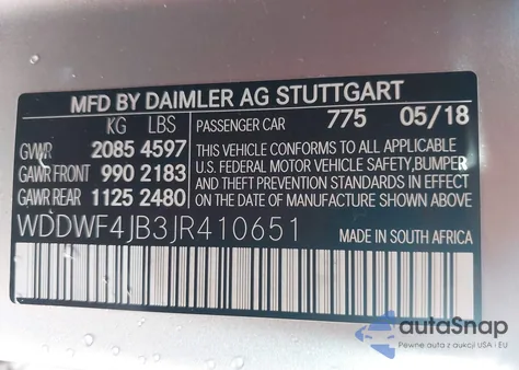 2018 Mercedes-Benz C 300 из США, поврежденный, VIN WDDWF4JB3JR410651